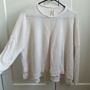 Anthropologie Cream Tan Beige Thermal Waffle Longsleeve Top